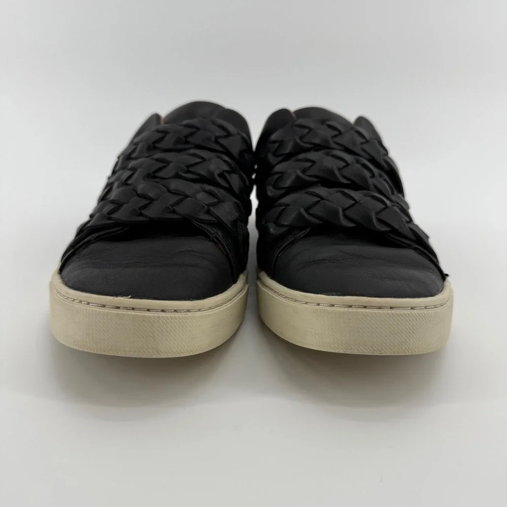Frye Ivy Braid Strap Sneakers Black Leather Low Top Shoes Size 10 M 3471555-BLK